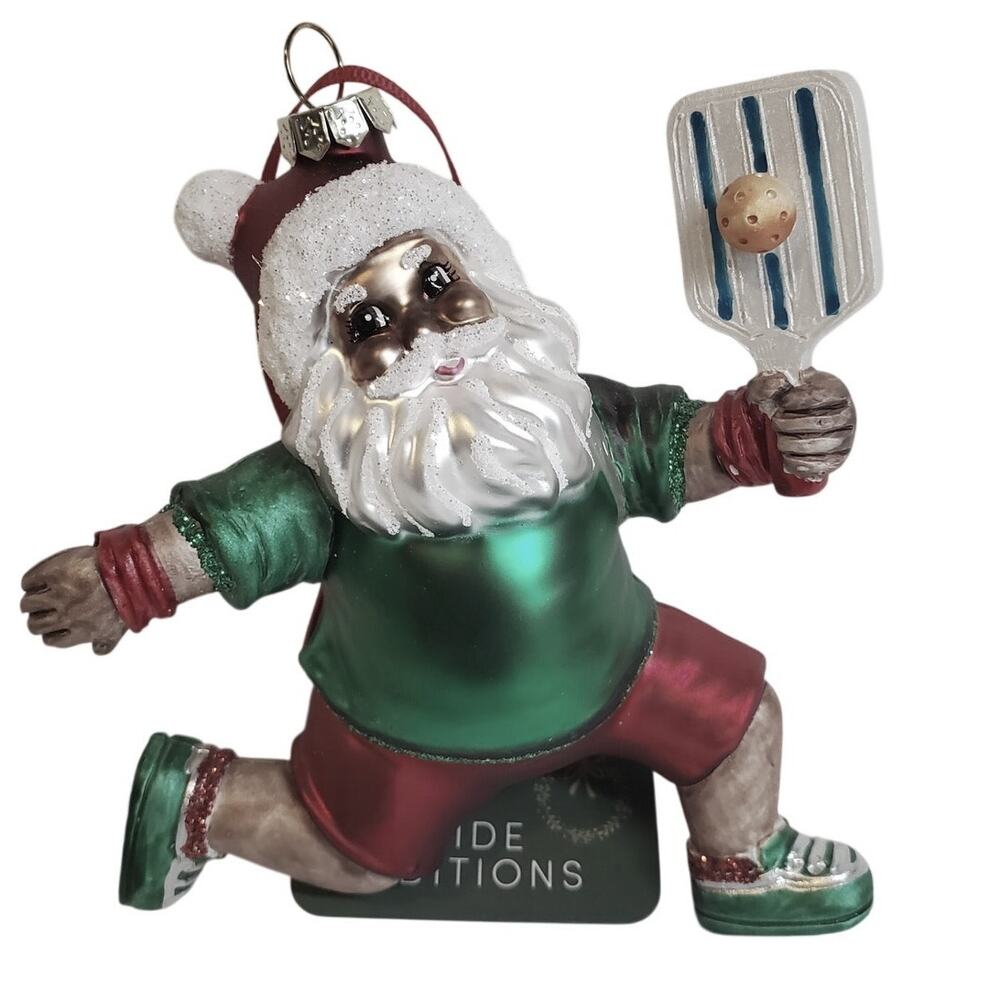 Glass Blown Ornament - Pickleball Santa - 5"